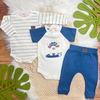 Conj. de Malha 3 peças - Dog Surfista - Off White e Marinho